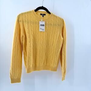 Burberry 100% Cashmere Long Sleeve Cable Knit Pullover Sweater Yellow Womens L